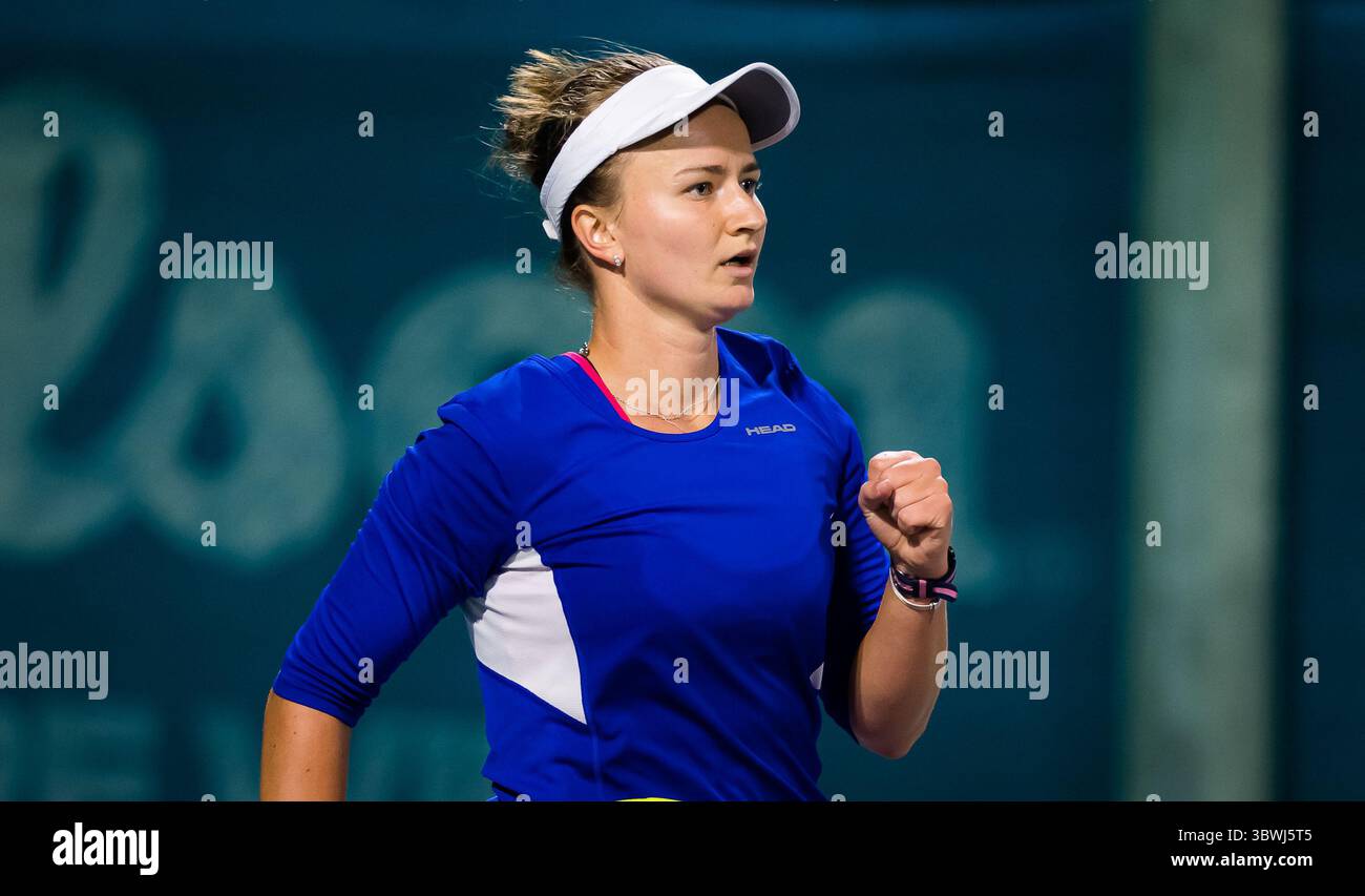 January 6, 2021, Abu Dhabi, UNITED ARAB EMIRATES: Barbora Krejcikova of the Czech Republic in action during the first round of the 2021 Abu Dhabi WTA Womens Tennis Open WTA 500 tournament against Jamie Loeb of the United States (Credit Image: © Rob Prange/AFP7 via ZUMA Wire) Stock Photo