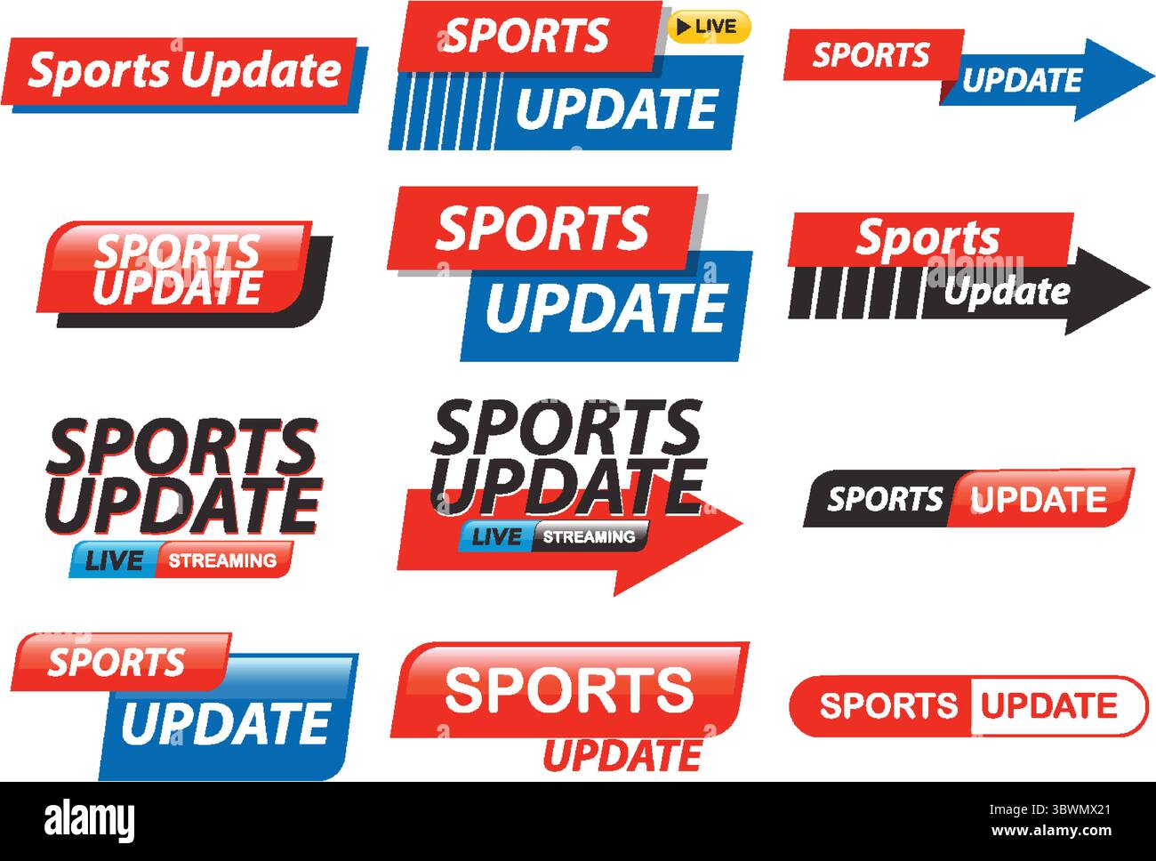 A vibrant collection of sports update banners in red and blue, ideal ...