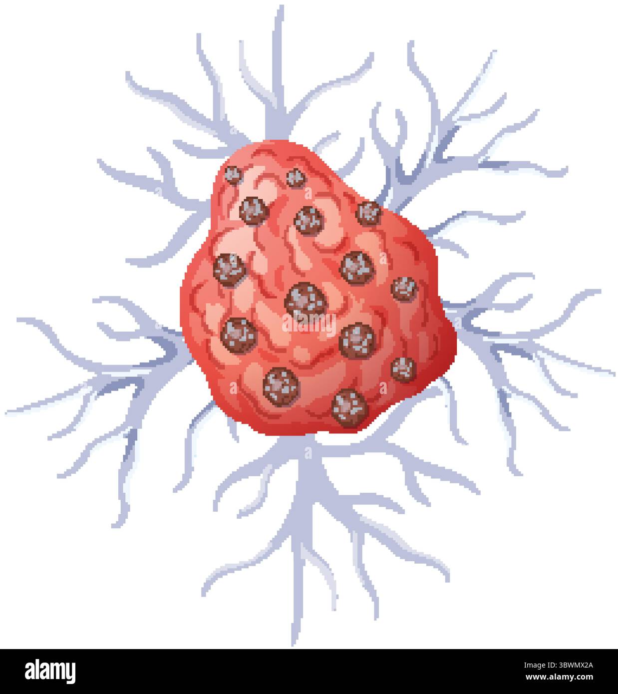 Vector illustration of a cancer cell with branching structures ...