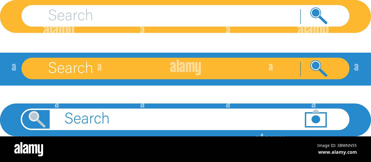 Modern search bar design elements with magnifying glass icon for website or app interface Stock Vector