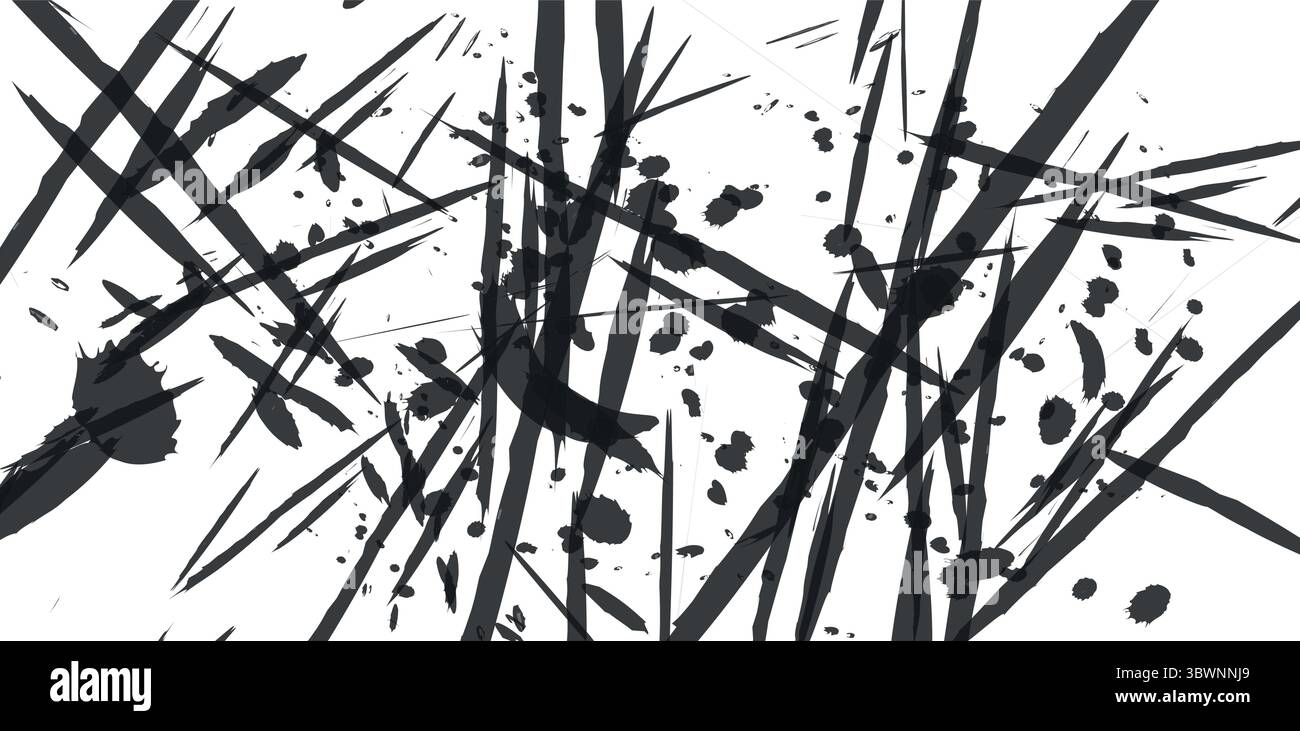 Dynamic black ink strokes on a white background create striking abstract art for modern designs Stock Vector