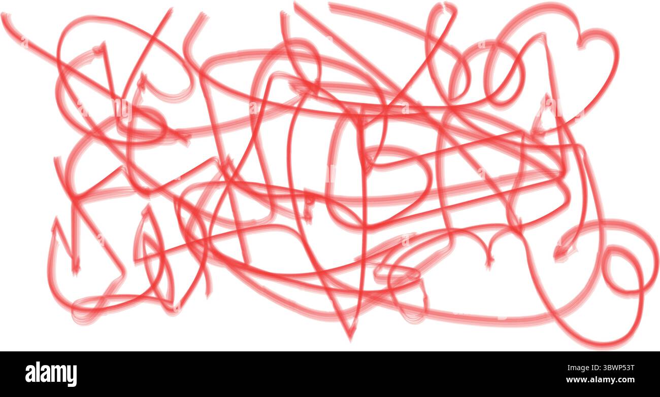 Artistic expression shows red tangled scribble lines on a white background, suitable for creative concepts or abstract designs, transparent background Stock Vector