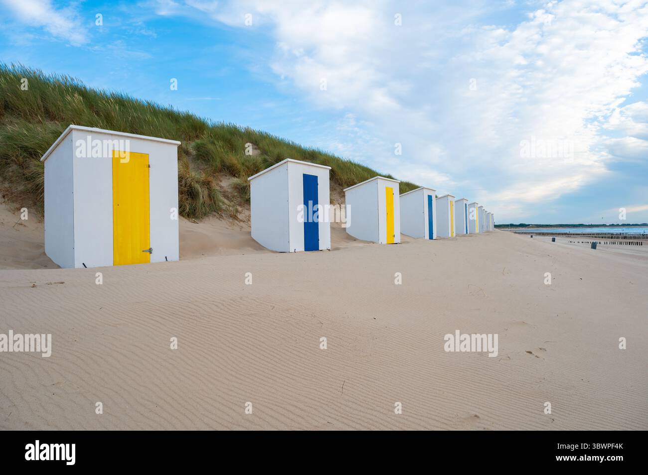 Beach Huts on the Beach, Cadzand, Zeeland, The Netherlands Stock Photo
