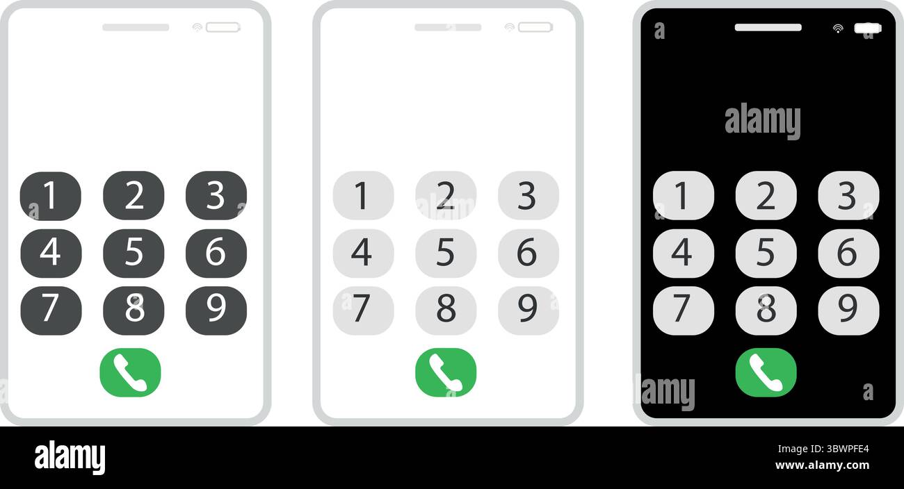 Modern smartphone keypad interface in three distinct color variations ...