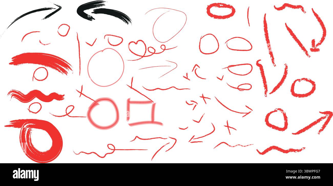 Hand drawn sketchy arrows, circles, and underlines perfect for adding emphasis or highlighting text Stock Vector