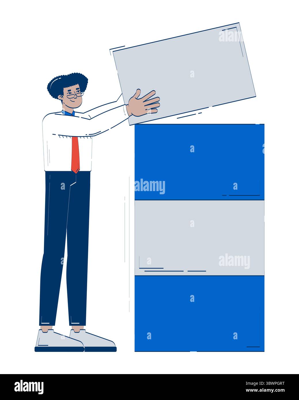 Stackable Blocks 2d Hispanic businessman stacking blocks for data visualization 2D doodle ...
