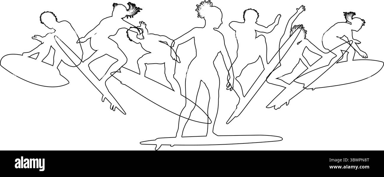 Surfer Surfboard Surfers Male Female Silhouettes Stock Vector Image ...