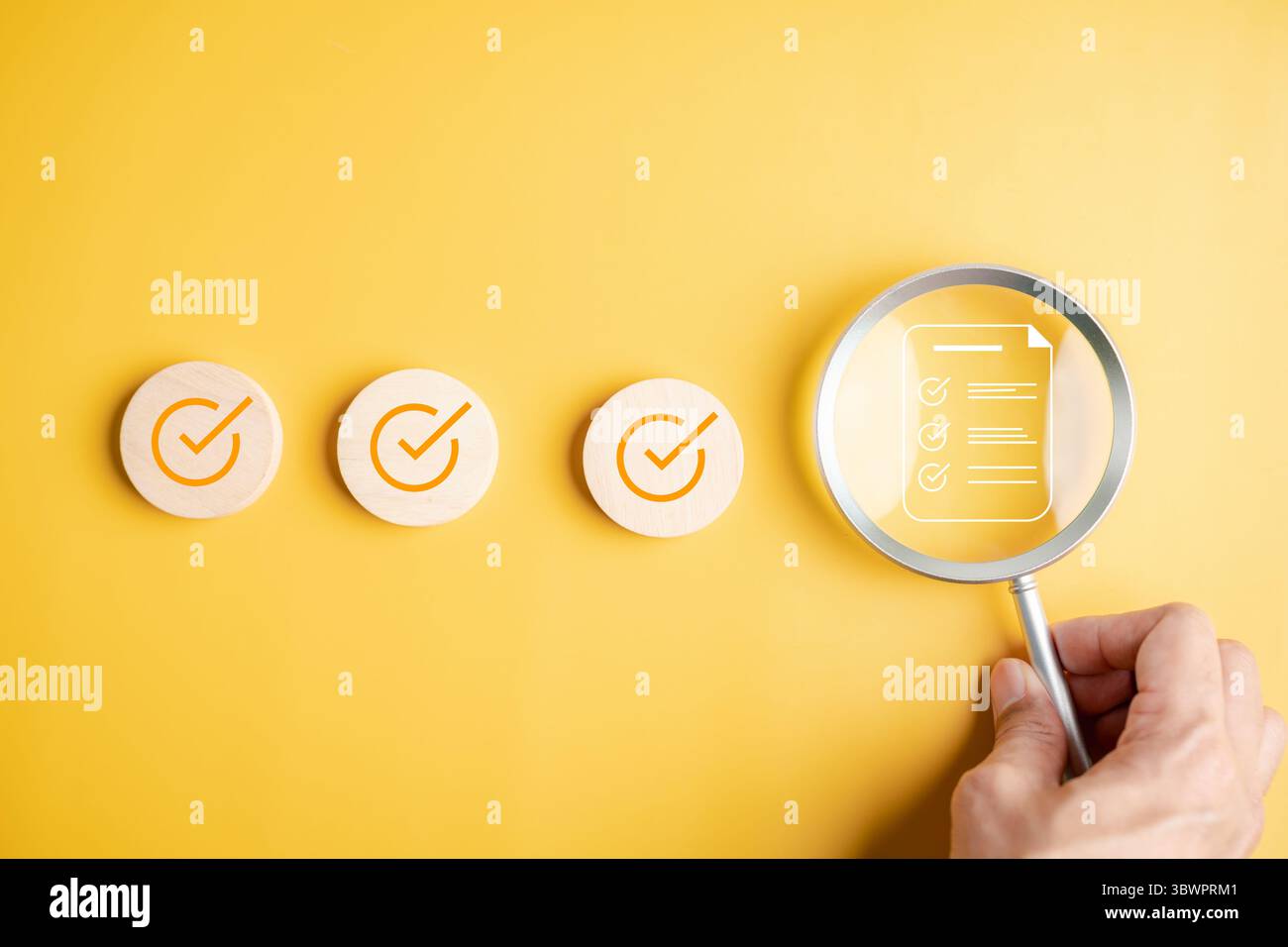 Checklist survey digital document form completed, quality control, and organized data for auditing Stock Photo