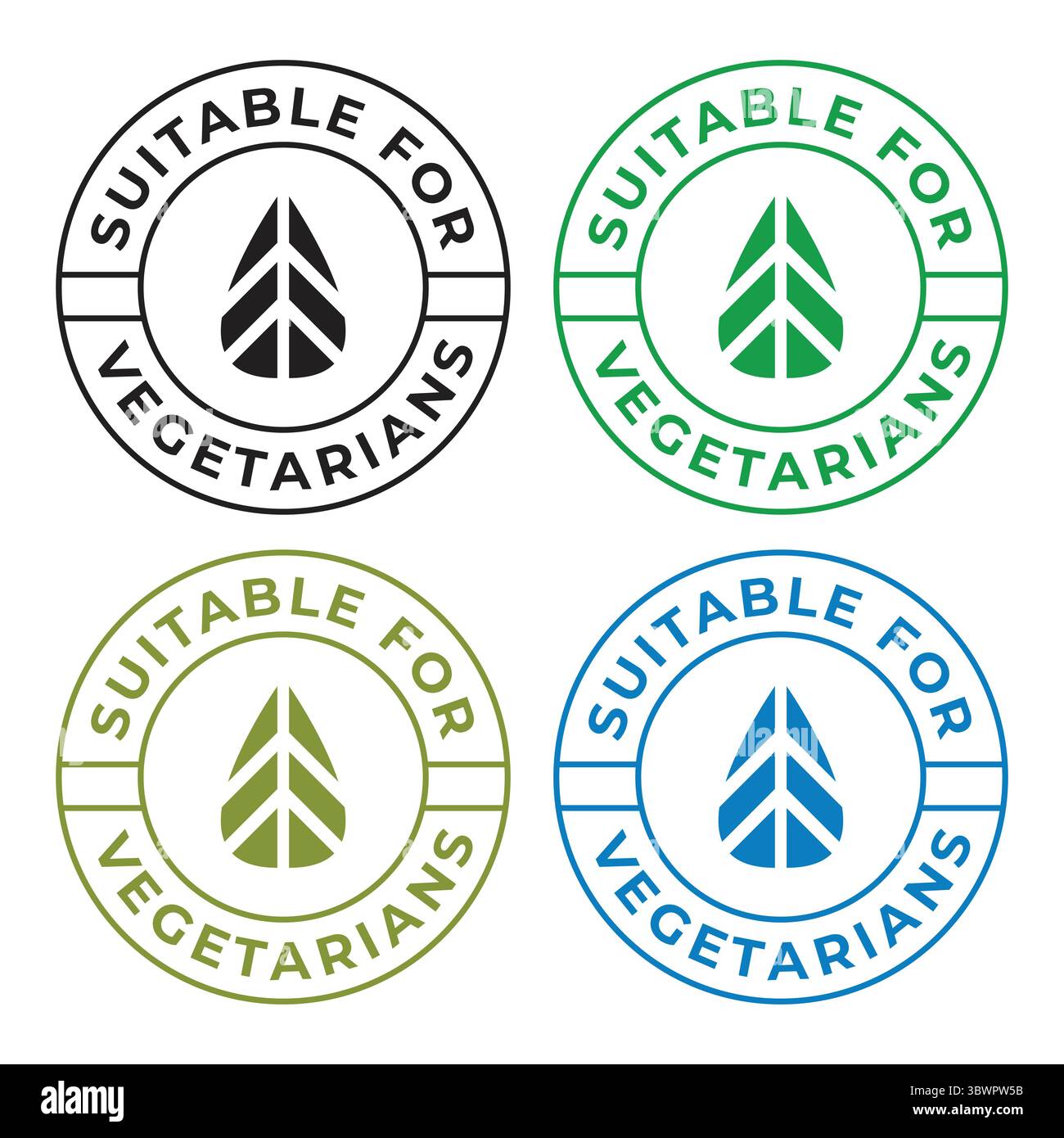 Suitable for Vegetarians Food Product Label Set Stock Vector