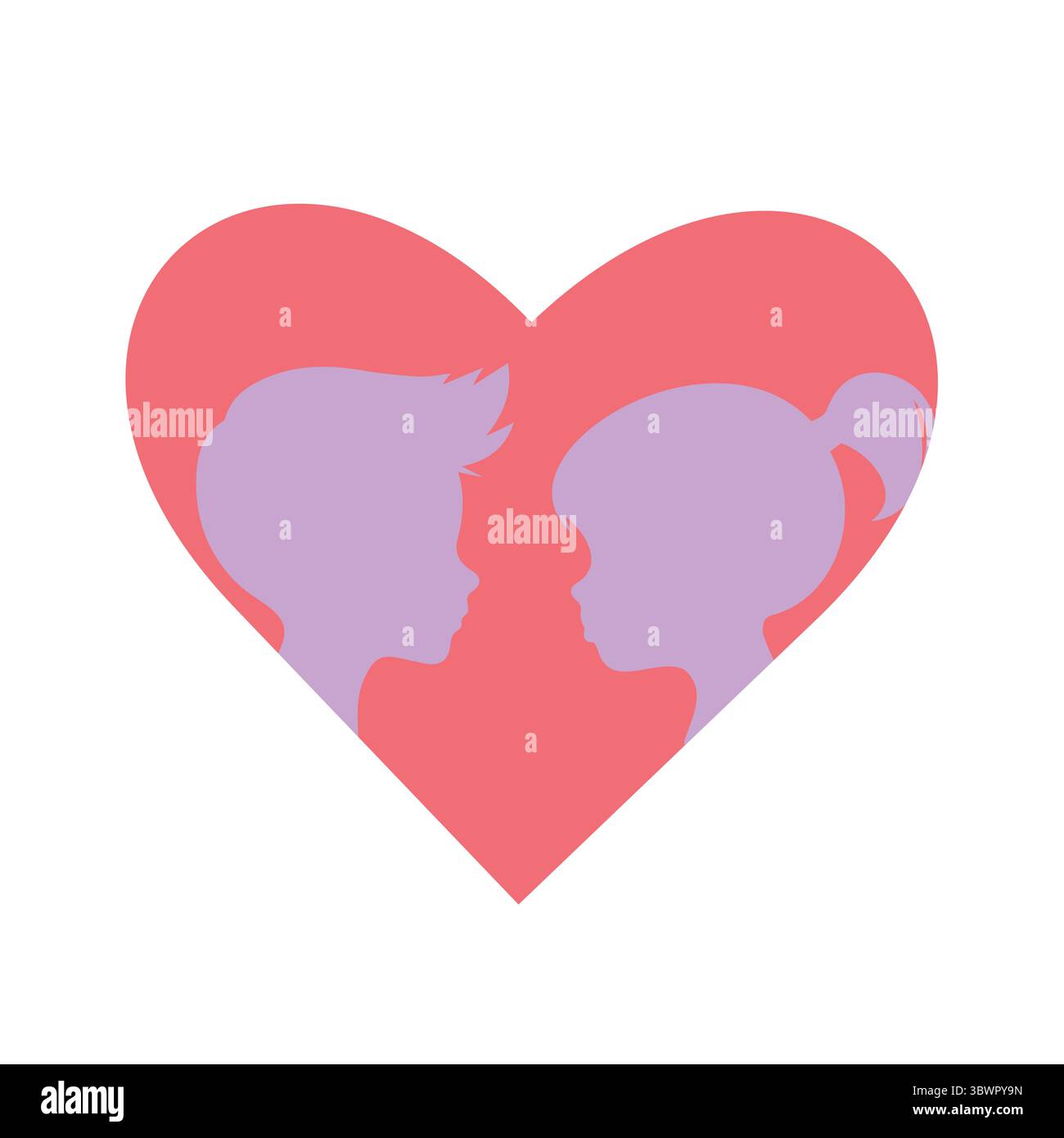 Teenage Love Silhouettes in Heart Shape, Romantic Couple Illustration ...