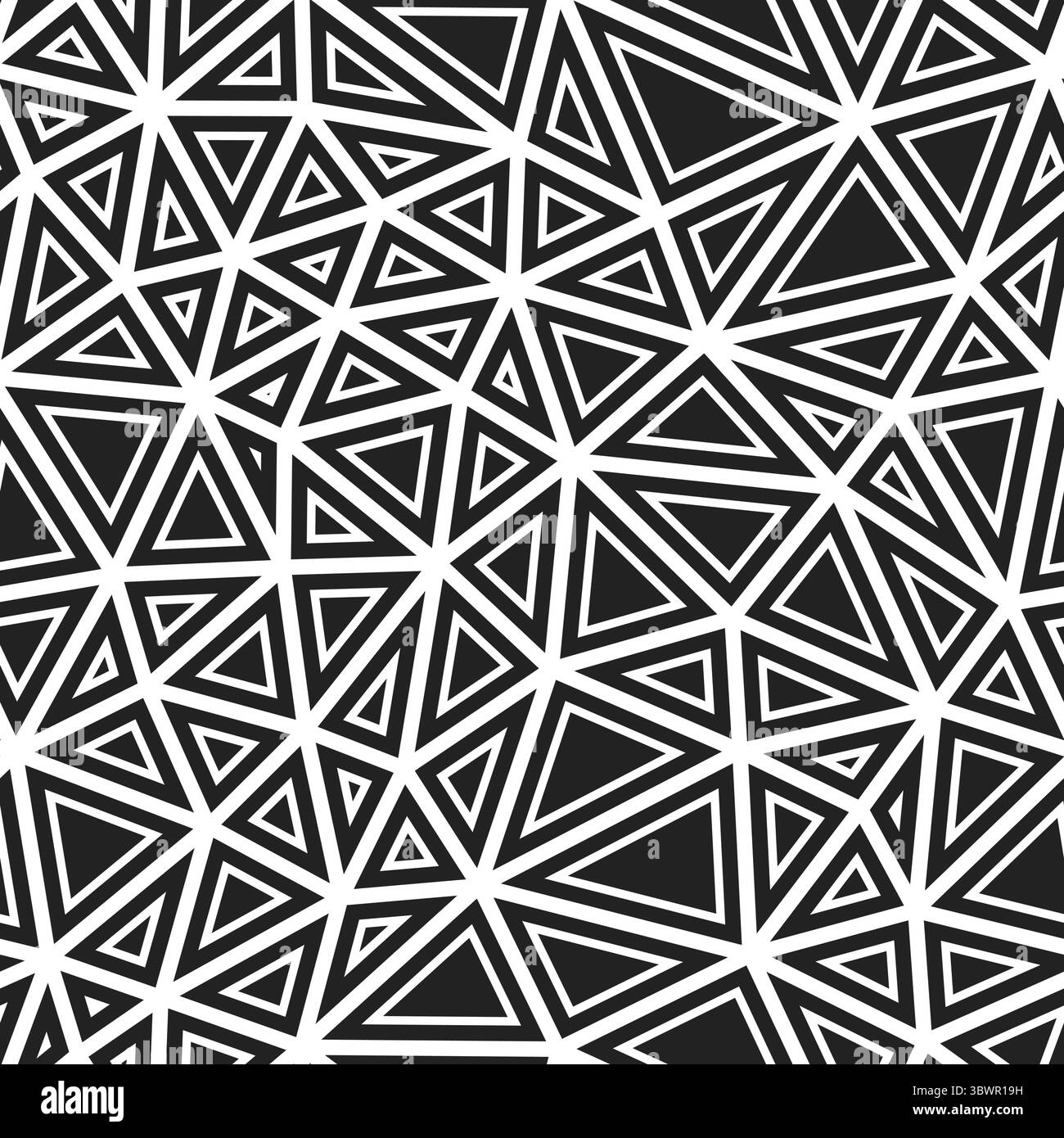 Tileable abstract background. Medium triangle size. Solid shapes in frames. Black and white style. Repeatable pattern. Trending vector tiles. Stock Vector