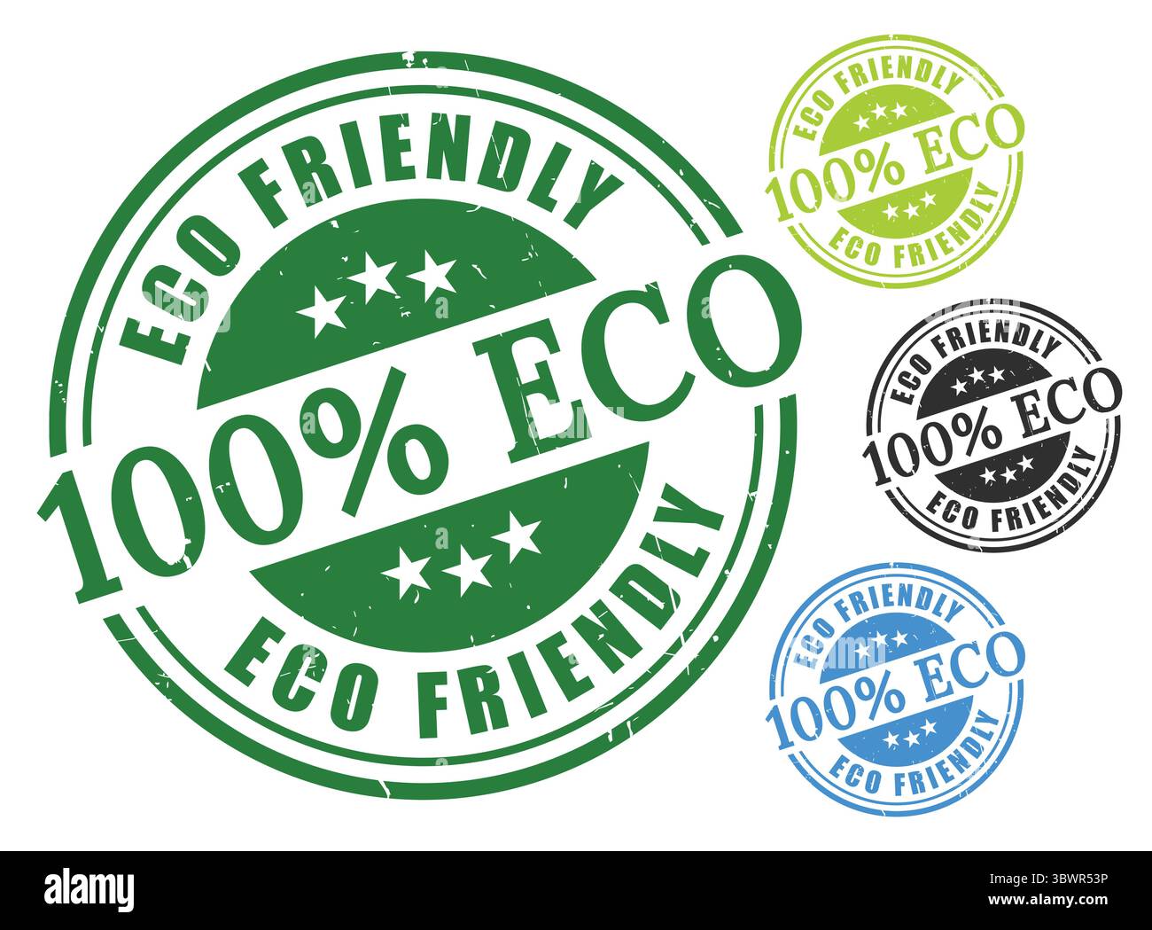 A 100% Eco-Friendly Stamp Vector Set, Grunge Style Sustainable Label ...