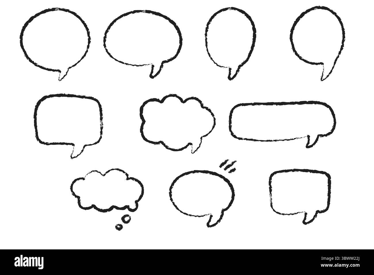 Speech and thought bubbles hand drawn with rough charcoal texture ...