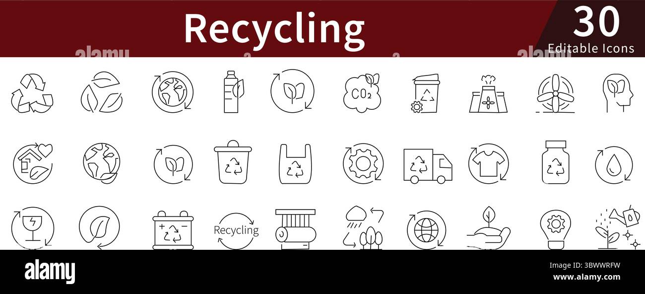 Recycling Editable Line Icons Set for Waste Management, Environment ...