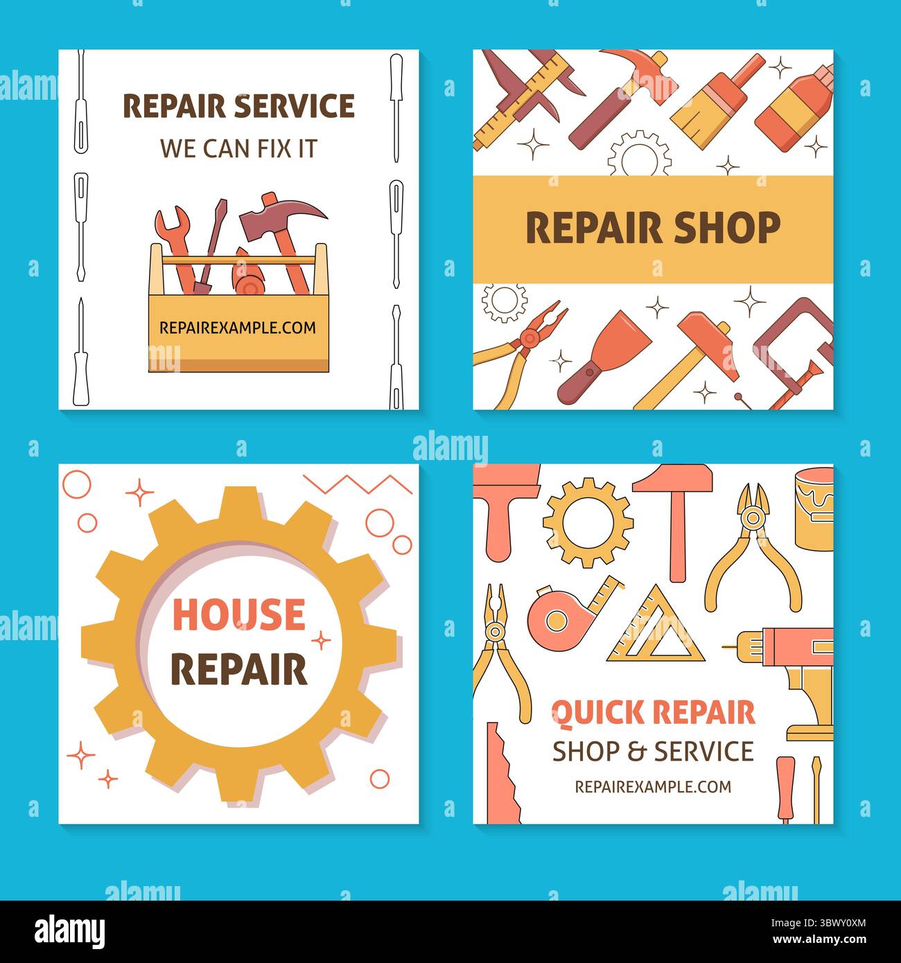 Repair service and shop banner templates. Tools and equipment. Vector ...