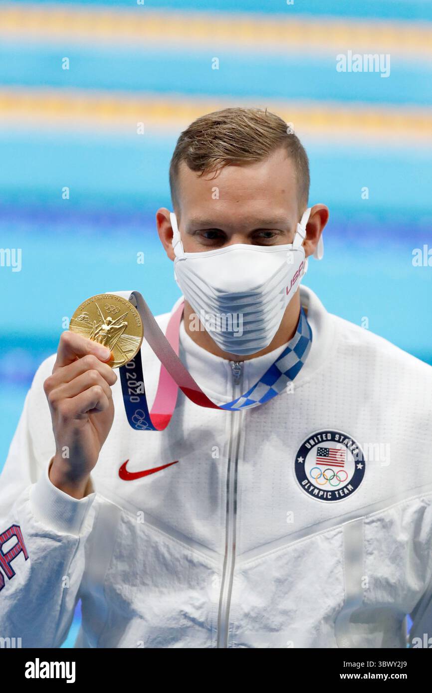 July 29, 2021, Tokyo, Kanto, Japan: Caeleb Dressel (USA) with his gold ...