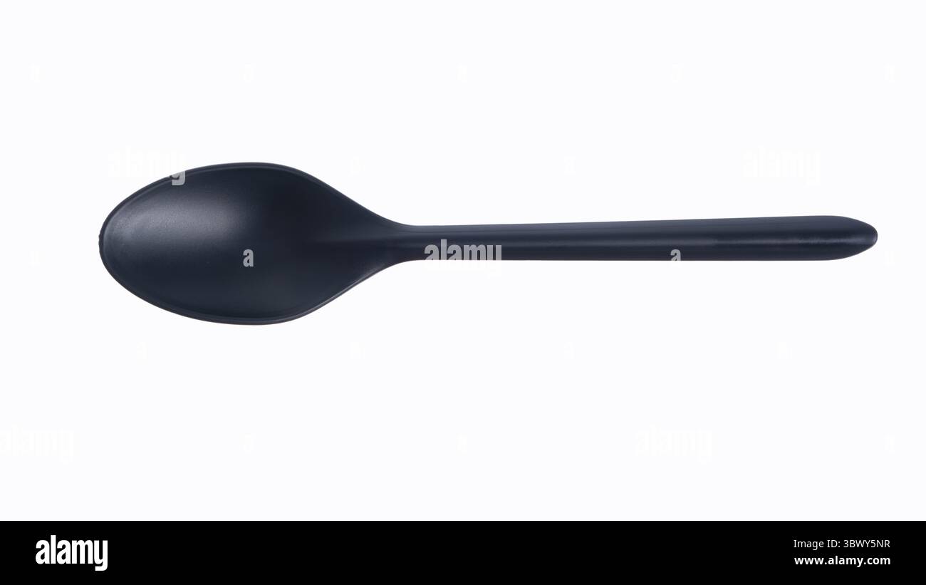 black plastic spoon and fork isolated on white background Stock Photo