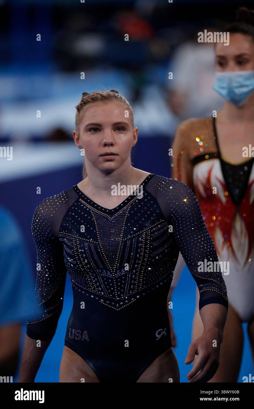 July 29, 2021, Tokyo, Kanto, Japan Jade Carey (USA) shown between