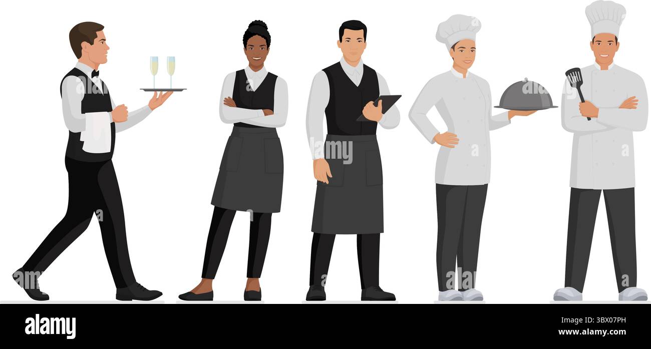 Portrait of kitchen workers standing together Stock Vector