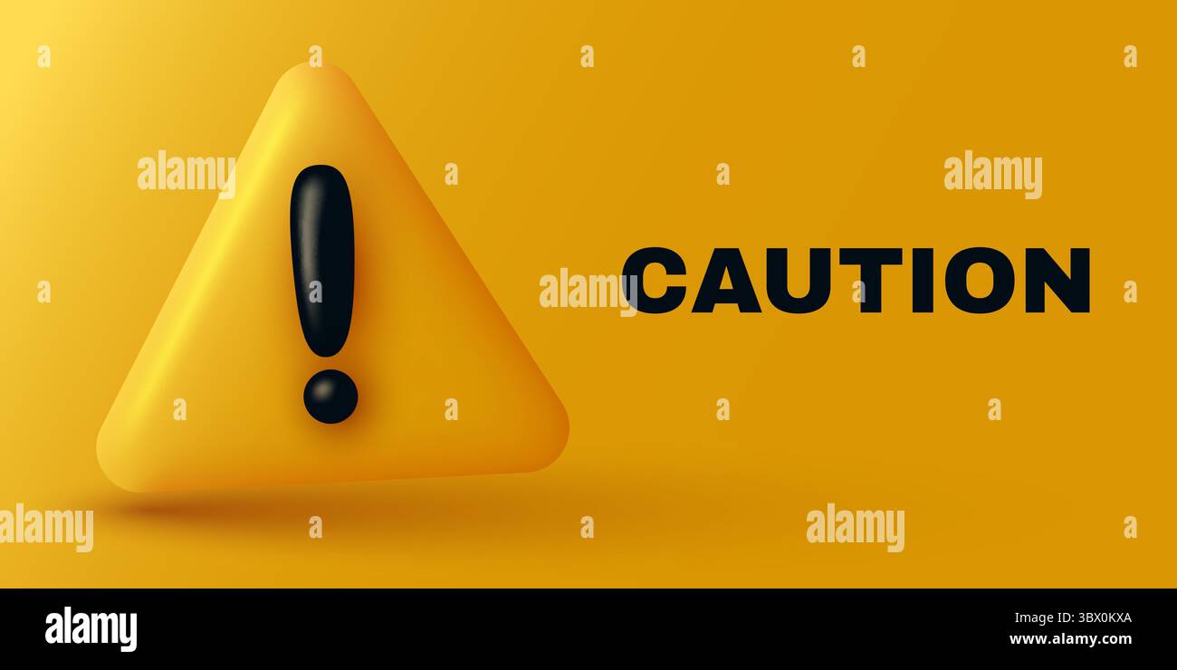 Red danger warning triangle 3d icon. Alert, caution or emergency ...