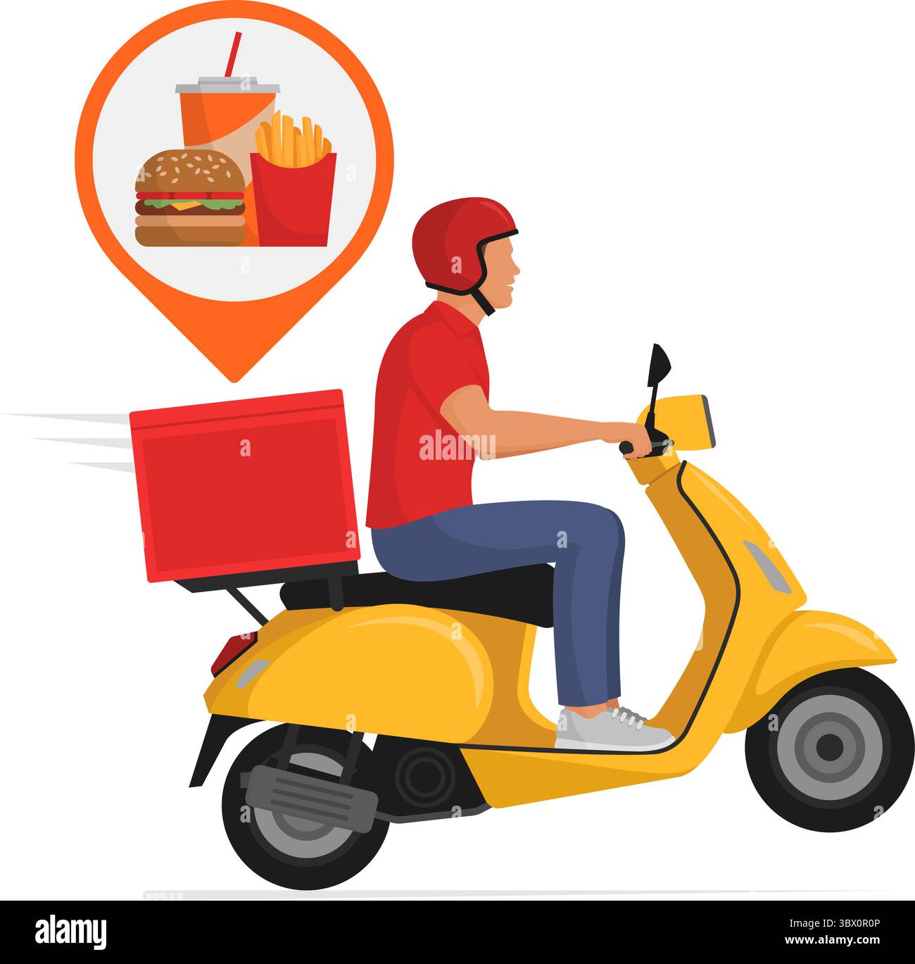 Delivery man riding a scooter and delivering fast food, food delivery ...