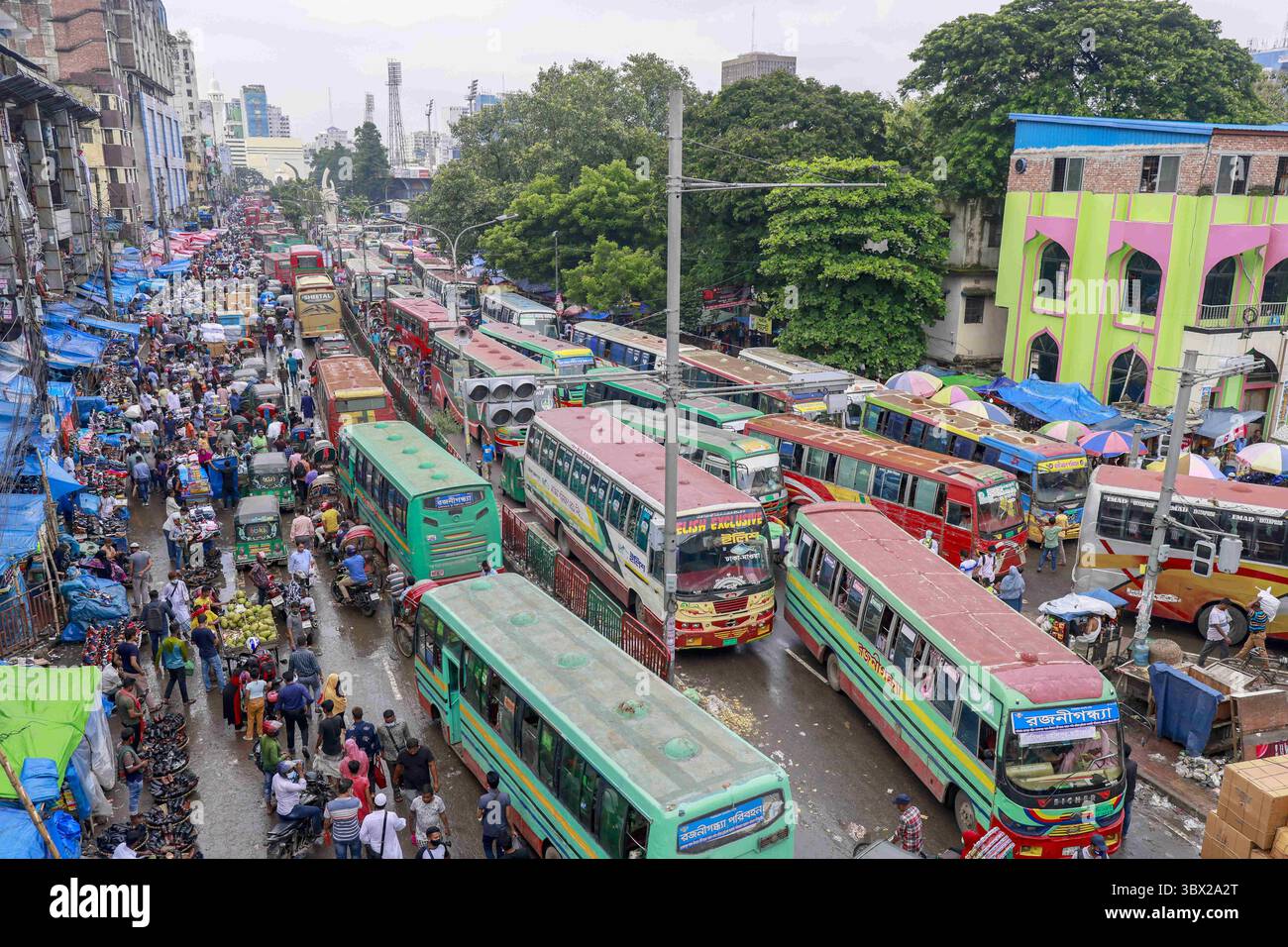 August 18, 2021, Dhaka, Bangladesh: Numerous vehicles jam on a street ...