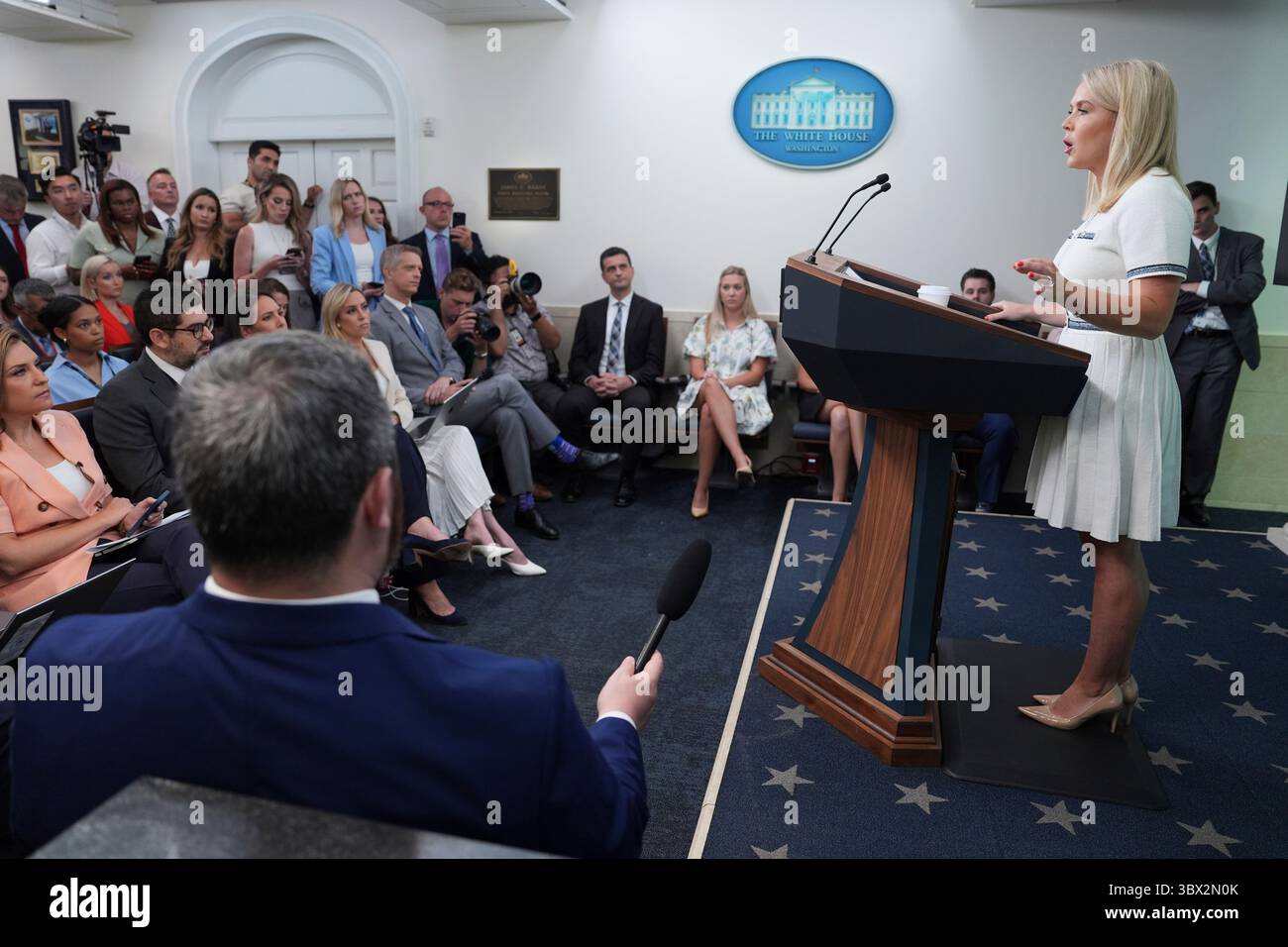 White House press secretary Karoline Leavitt speaks during a briefing