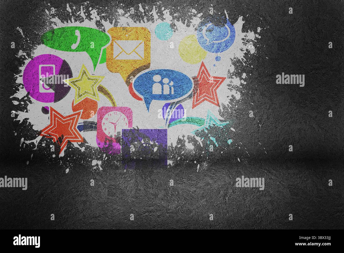 Splash on wall revealing applications Stock Photo