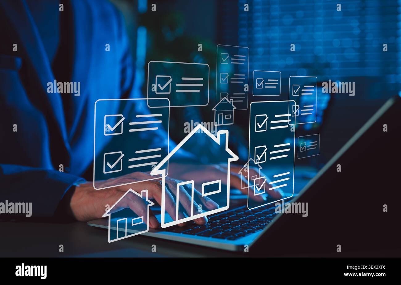 Real Estate Property Management and Checklist Concept. Person working ...