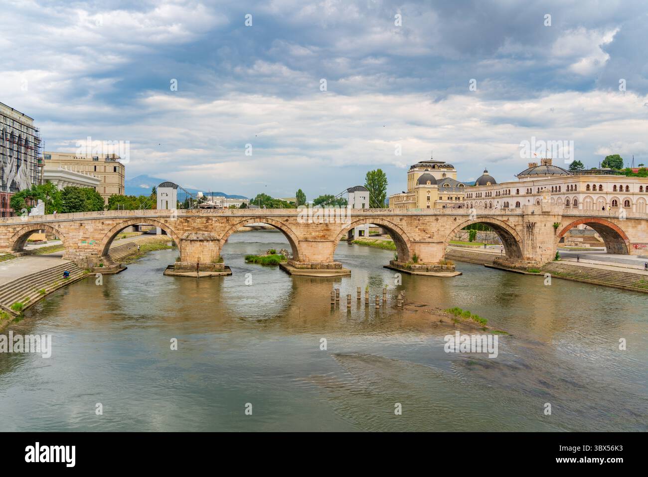 Stone Bridge across the Vardar River in Skopje, North Macedonia Stock ...