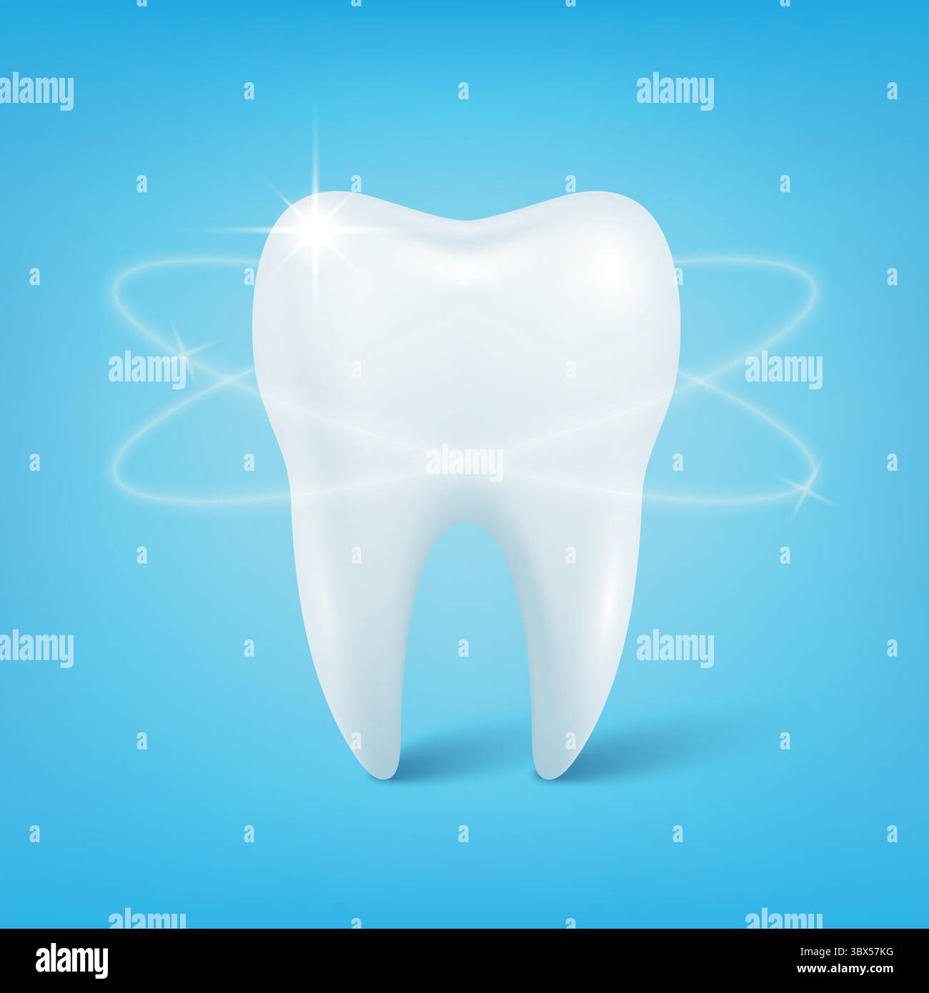 Vector 3d Realistic Tooth on Blue Background. Healthy White Tooth with ...