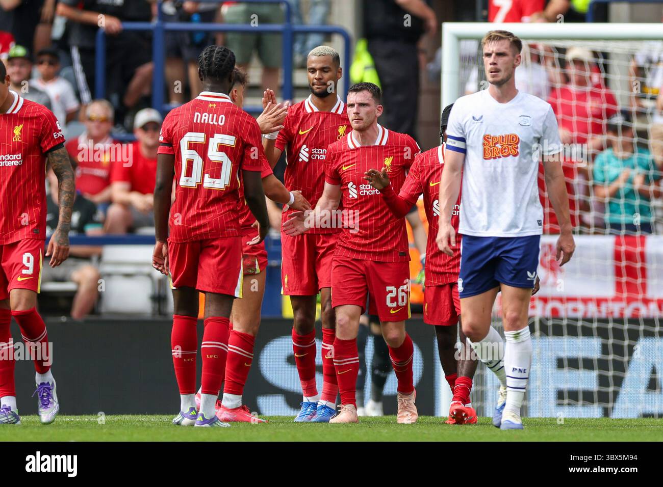 Liverpool forward Cody Gakpo (18) celebrates goal during the Preston
