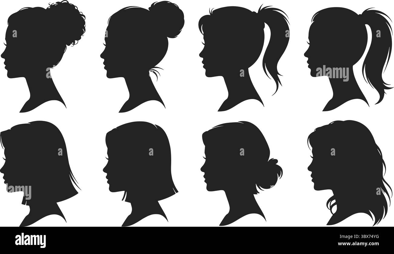 Diverse female hairstyles silhouettes elegant profiles vector Stock Vector