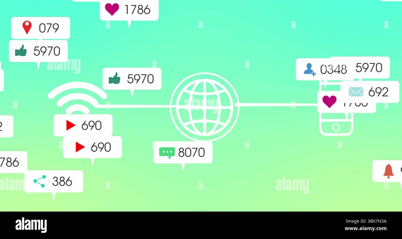 Linking globe icon with Wi-Fi icon and smartphone outline in ...