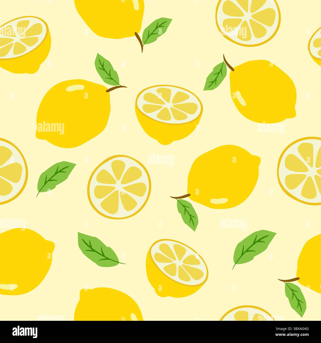 Lemonade slices seamless pattern cartoon summer background. Stock Vector