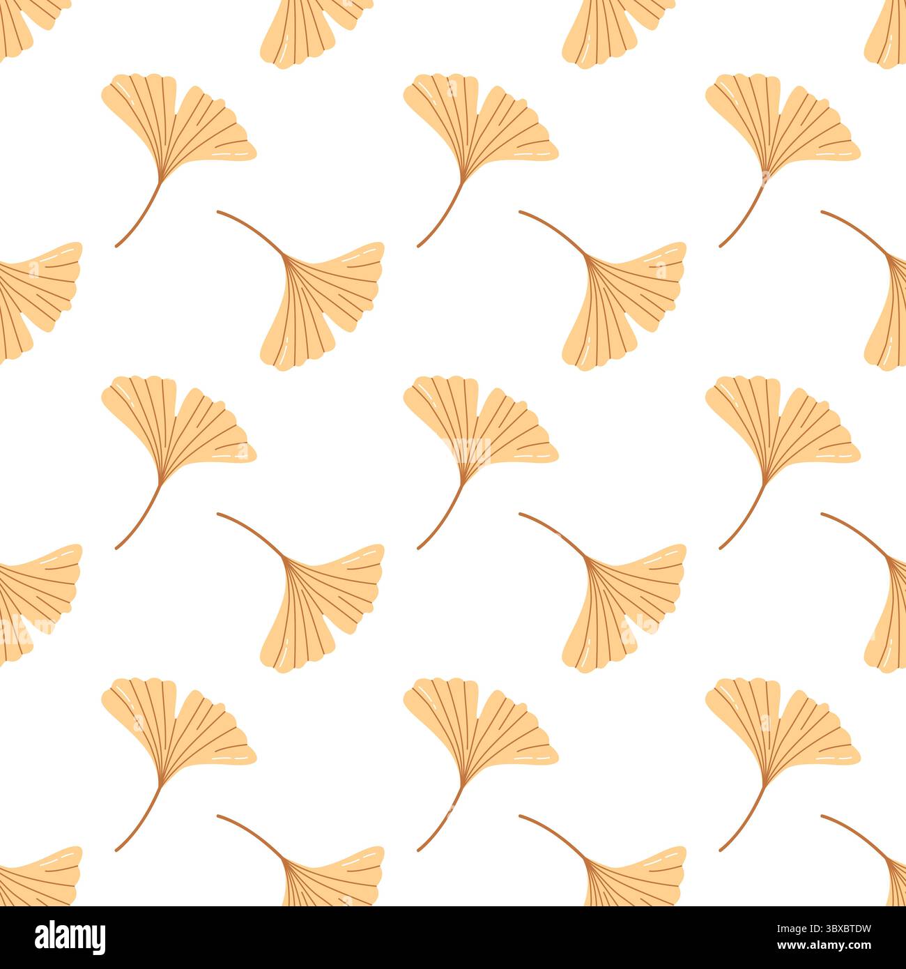 Seamless Autumn Pattern with Hand Drawn Gingko Leaves Cute Botanical Vector Background Stock Vector