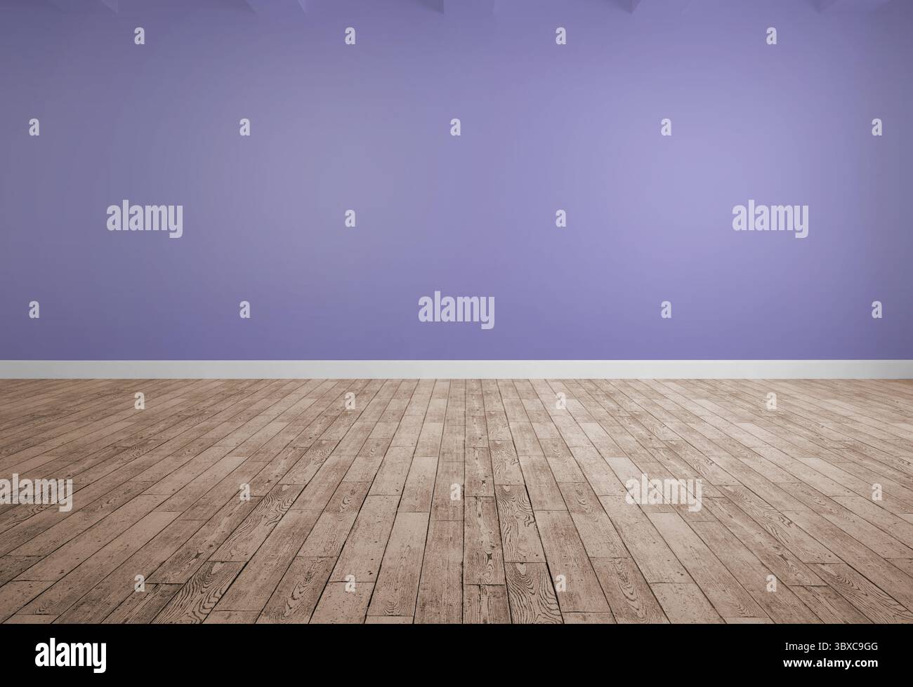 Empty room is being shown in flat design, with purple wall and pale oak ...