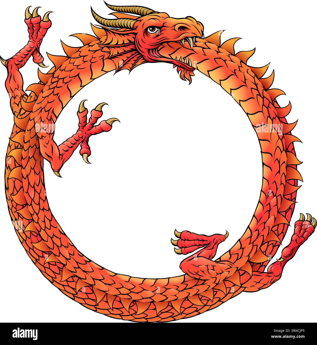 Ouroboros Circle Dragon Eating Circular Tail Stock Vector
