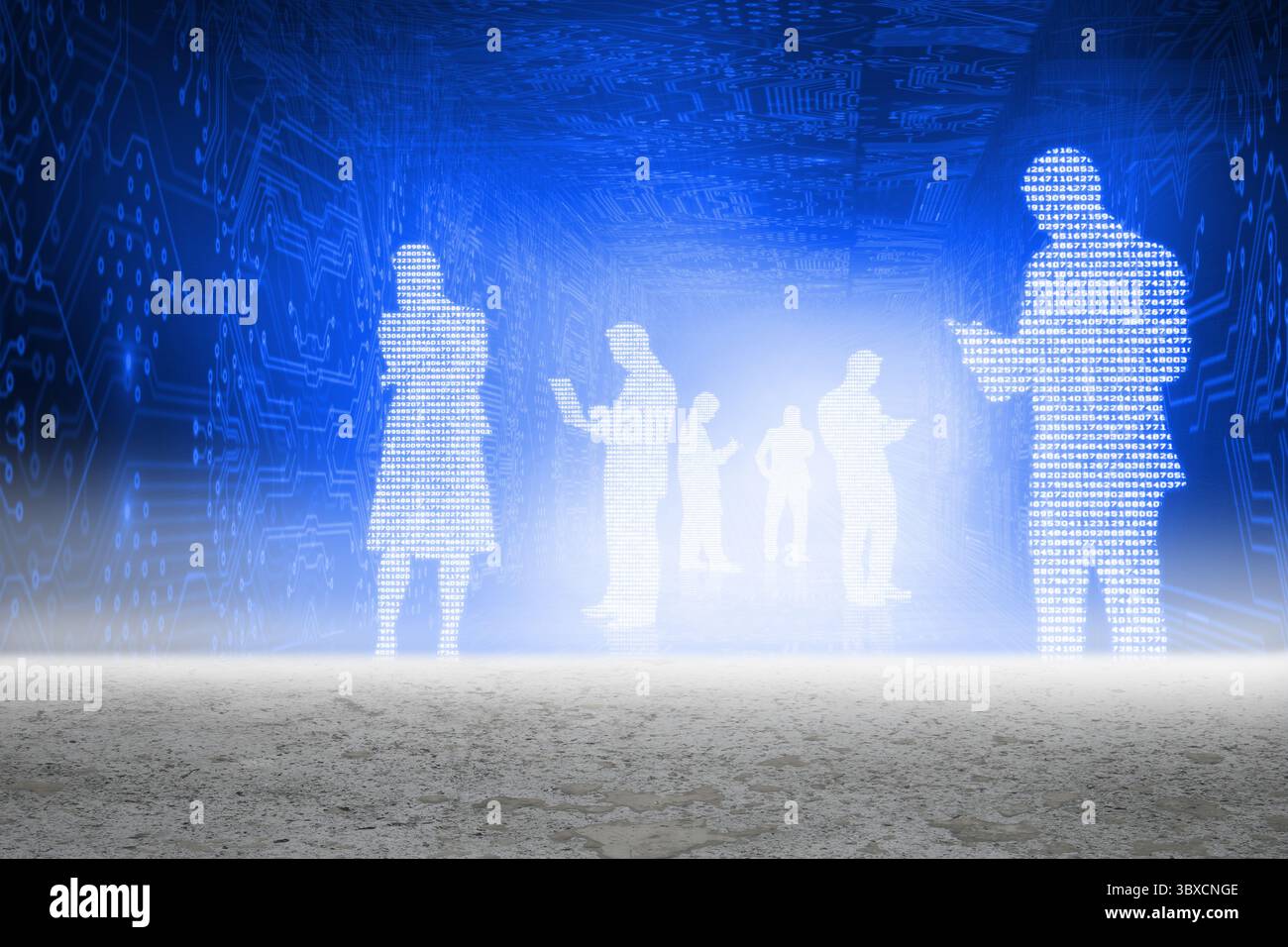Business people in data matrix Stock Photo