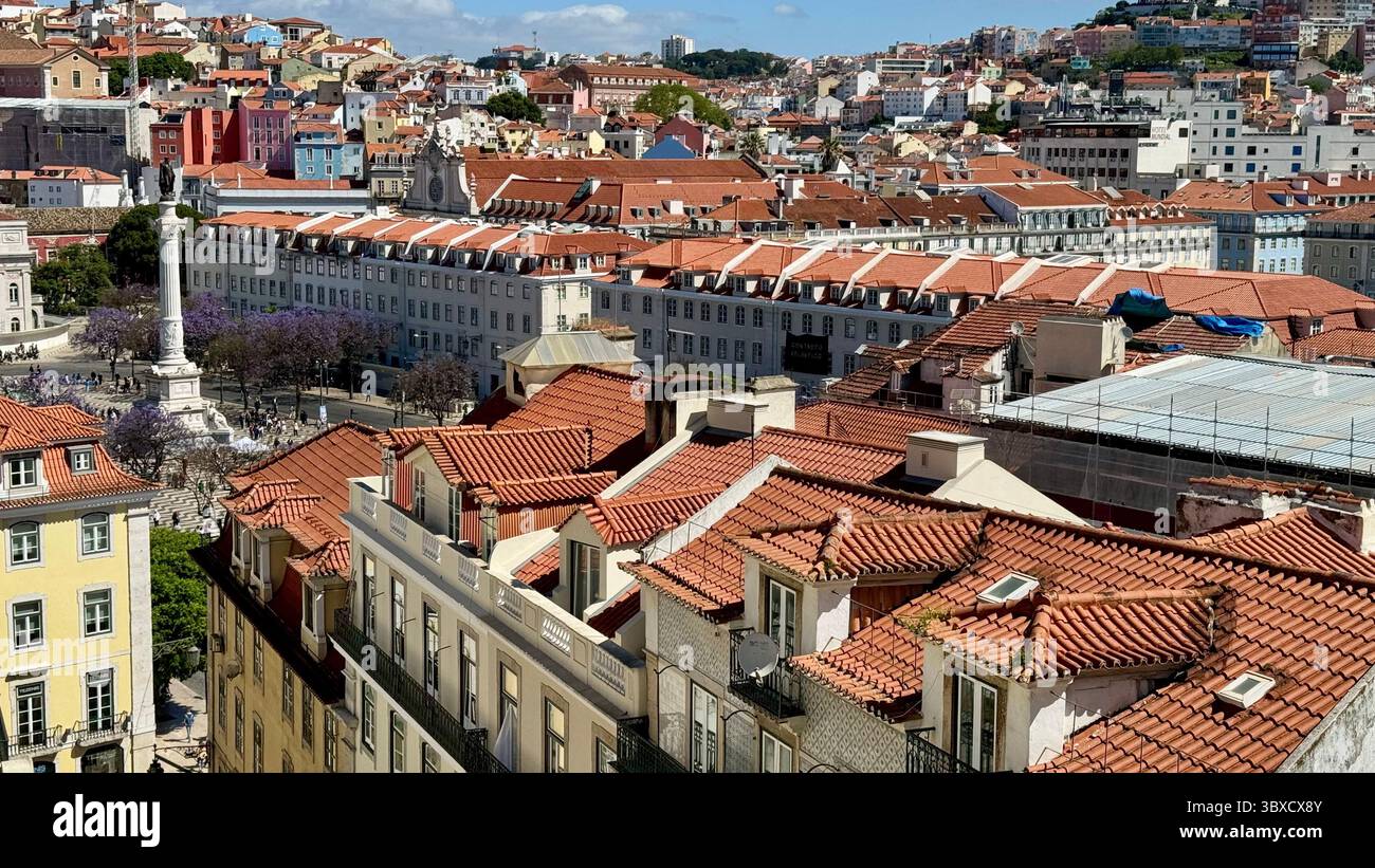 Praco Do Rossio and terracota rooftops seen from Carmo Archaeological Museum Lisbon Portugal - Smartphone Captured Stock Image