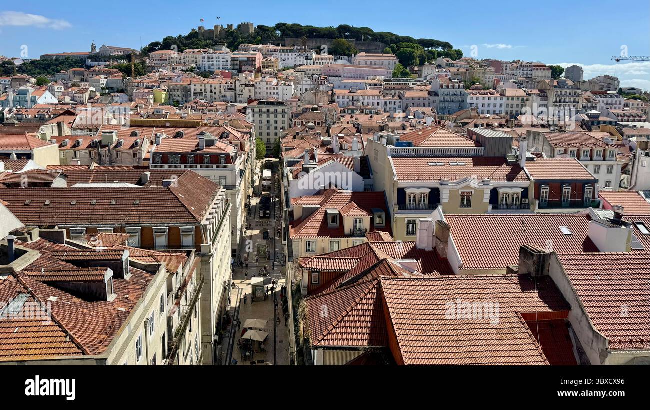 Lisbon Castle hill and terracota rooftops seen from Carmo Archaeological Museum Lisbon Portugal - Smartphone Captured Stock Image