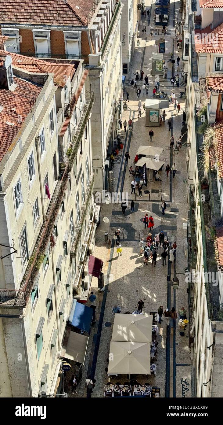 Rua de Santo Justa seen from the elevated walkway of Santa Justa Lift Lisbon Portugal - Smartphone Captured Stock Image