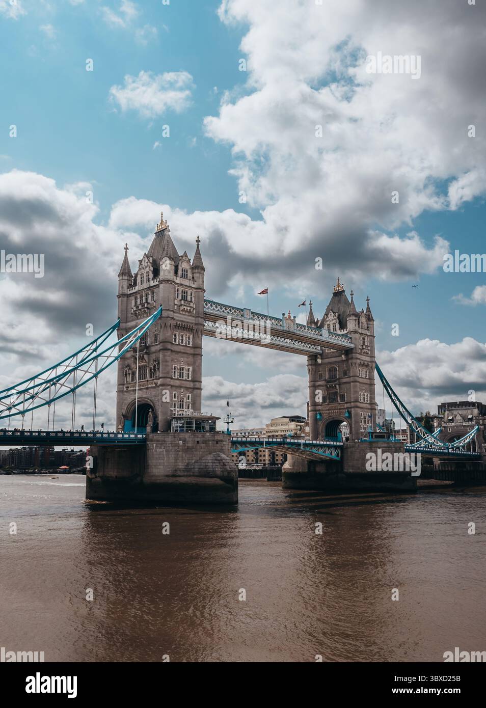 View of Tower Bridge crossing Thames River in London, England. Stock Photo
