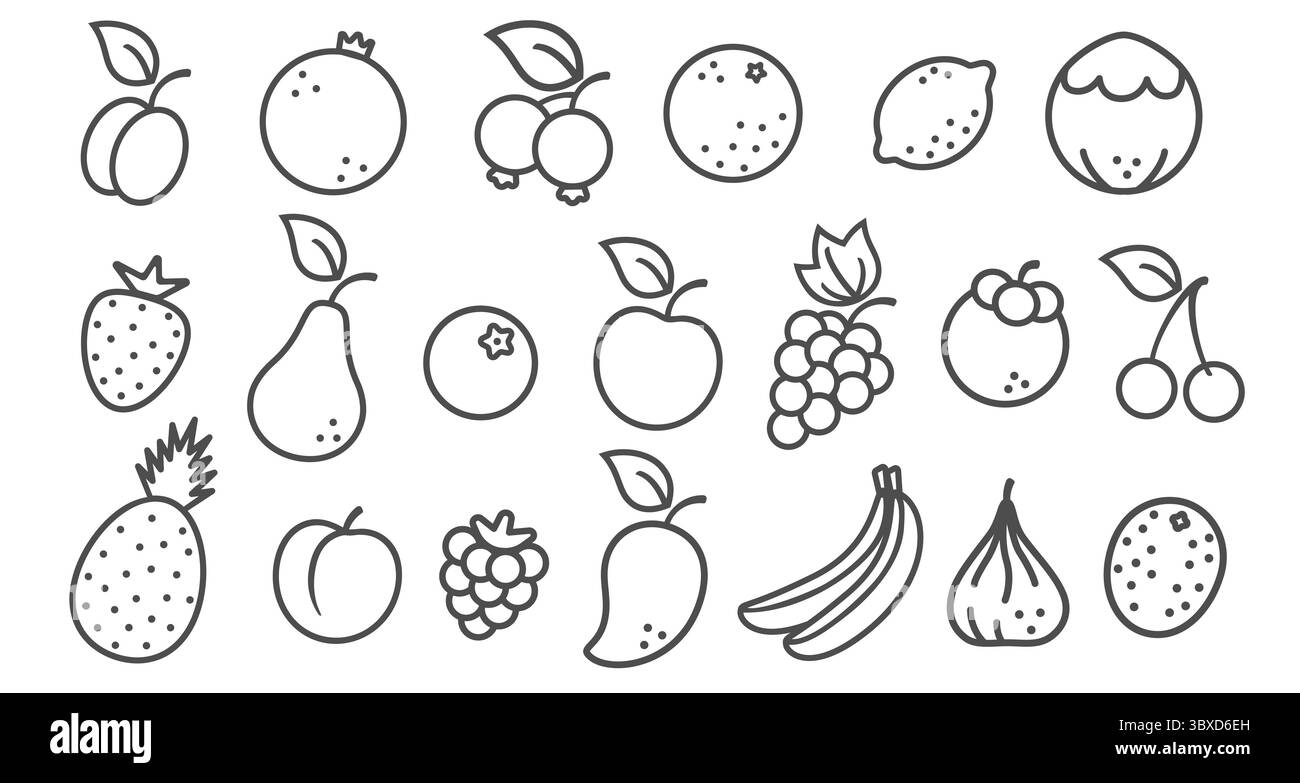 Vector set icons of fruits and berries in flat style. Vector ...