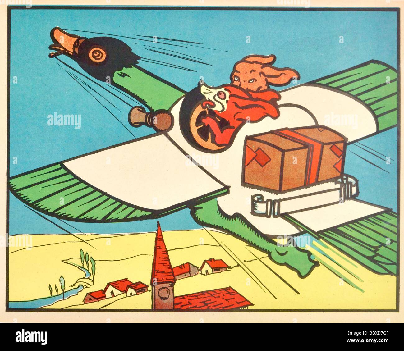 Gaston Maréchaux - French illustrator known for his simplified aesthetic and compositions -  Fun figures take to the air. Stock Photo
