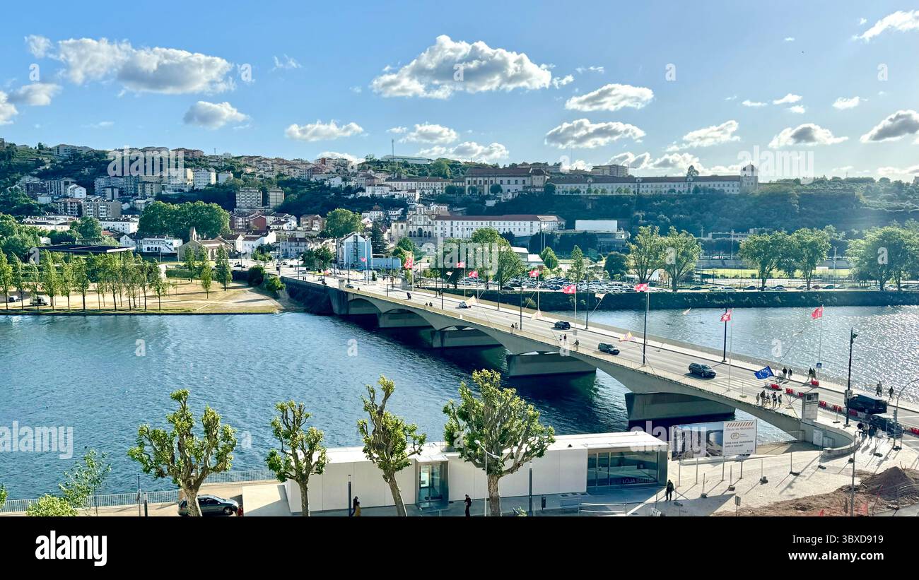 Example of girder bridge the Santa Clara Bridge spanning the Mondego River Coimbra Portugal - Smartphone Captured Stock Image