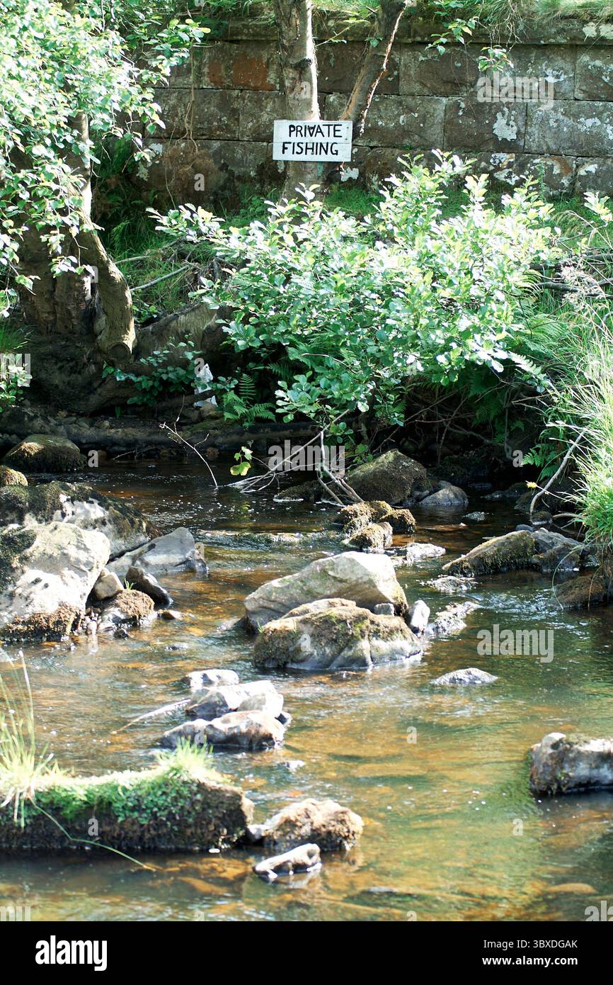 Private fishing sign, adjacent to a stream in north Yorkshire, northern England, in the North Yorkshire Moors national park Stock Photo