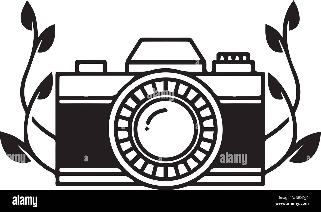 A camera with decoration for part silhouette vector art illustration ...