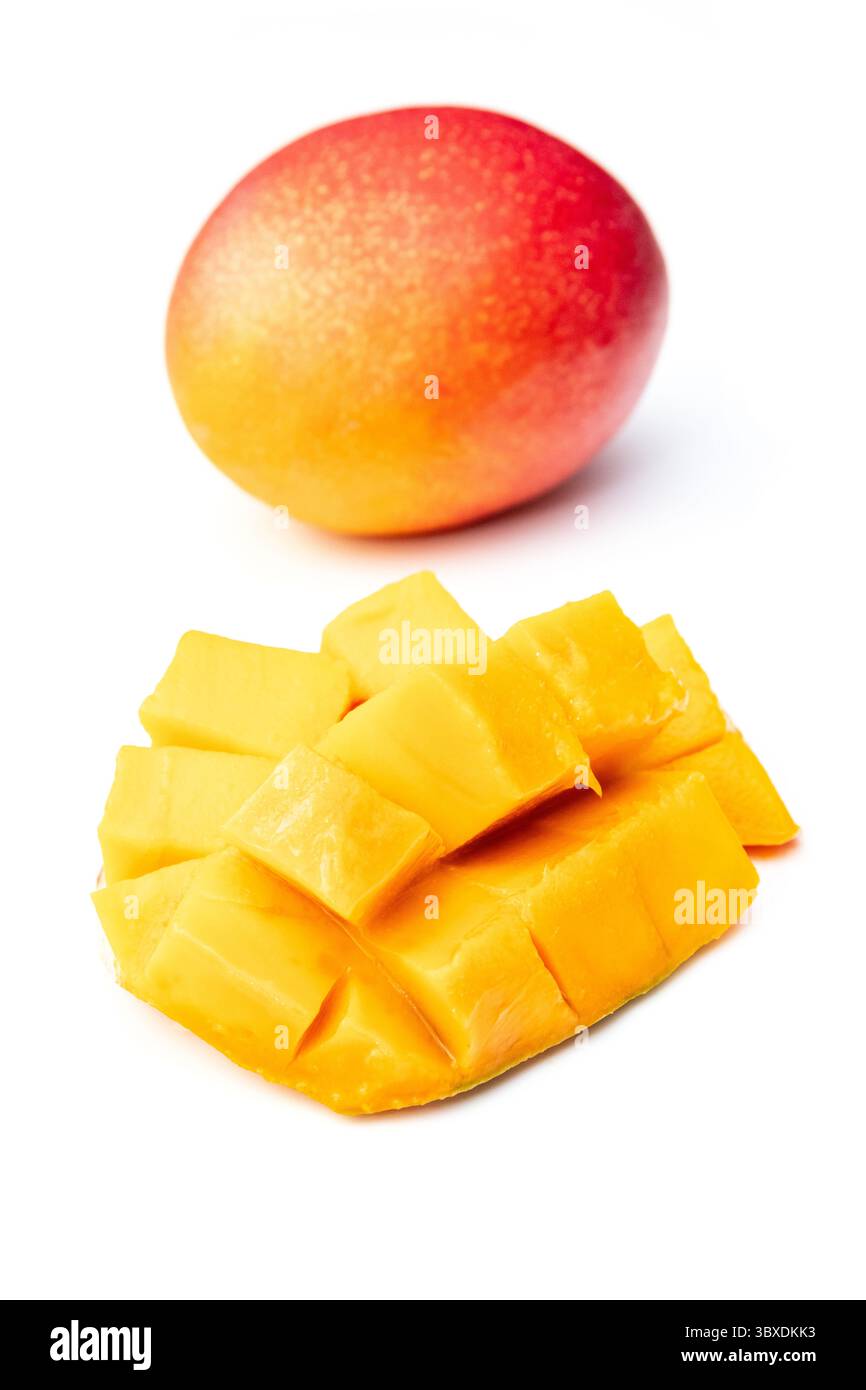 Peruvian Kent mango isolated on a white studio background. Stock Photo