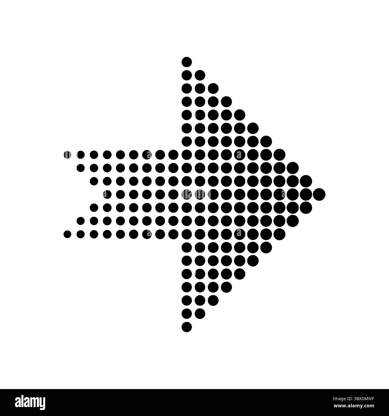 Halftone arrow icon. Dotted direction symbol. Pixel gradient Vector. Bold pointer shape. Stock Vector